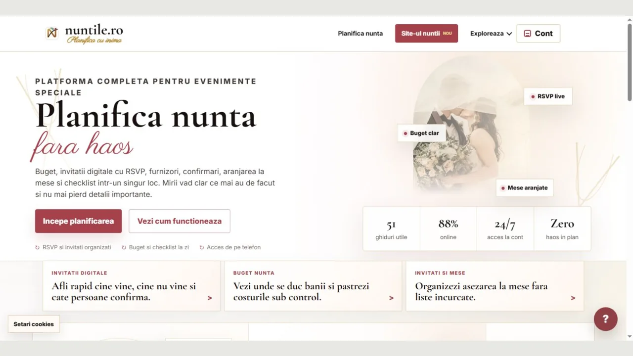 Nuntile.ro — Platformă web / organizarea nunții