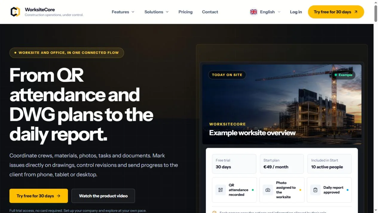 WorksiteCore — Platformă web / construcții